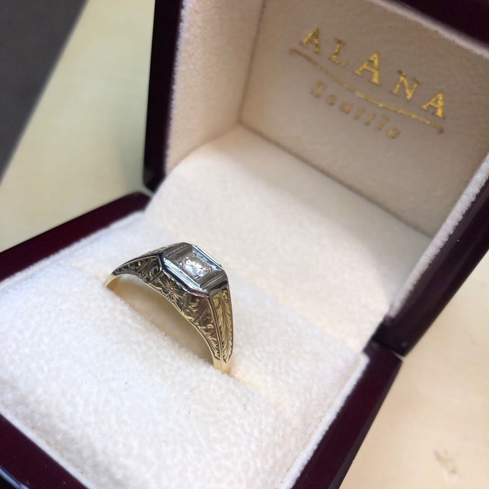 Unique Gold Art Deco Wedding Ring sz 10